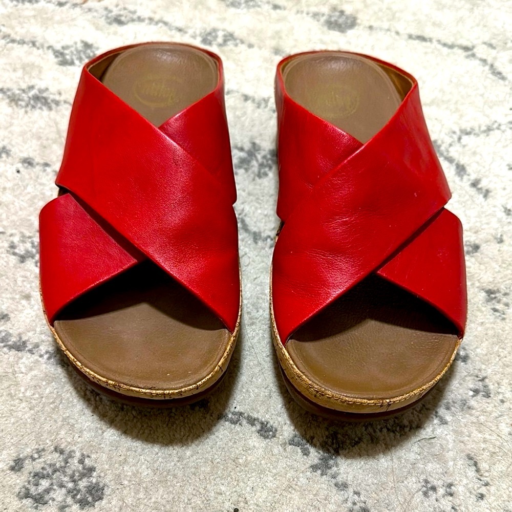 Fit Flop Lulu Crossover Red Leather Women's Slide Sandals size 8